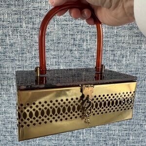 Vintage Lucite Tortoiseshell & Brass Filigree 1950’s Handbag